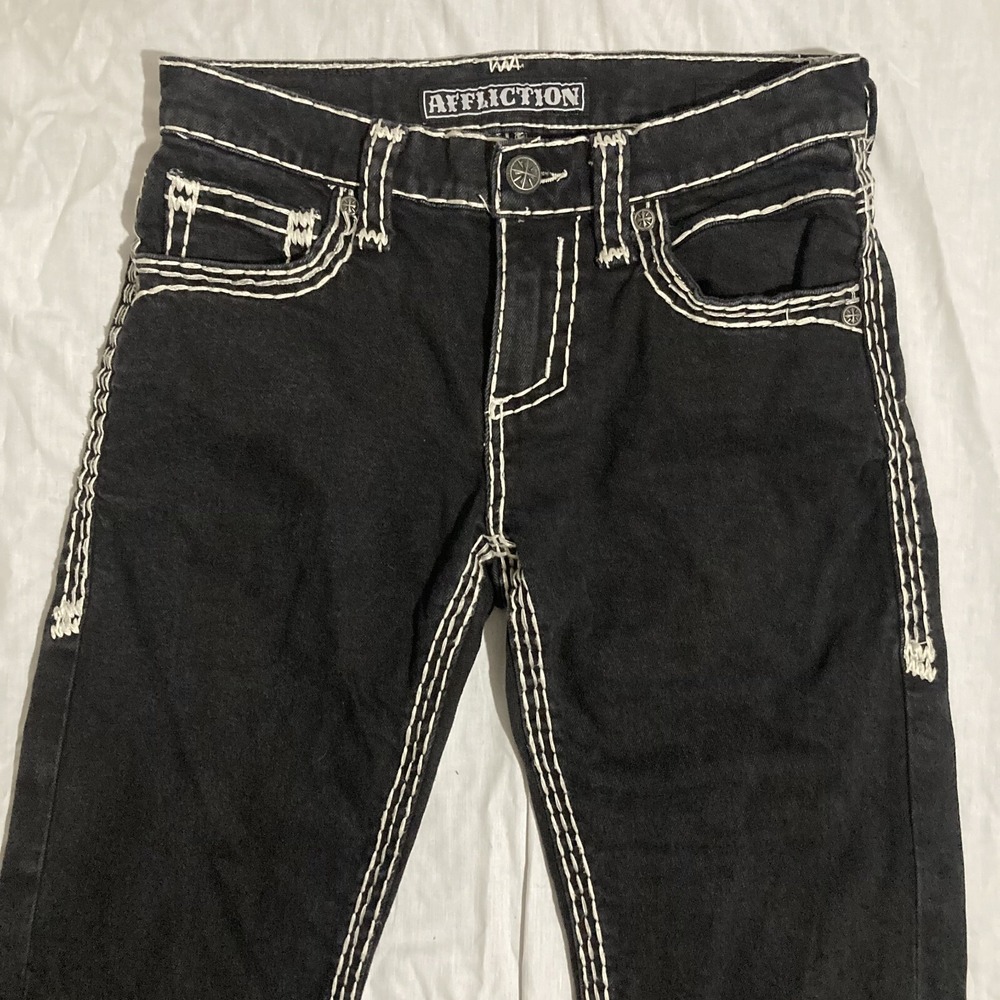 Affliction Jeans Womens Size 29 Cooper Straight Leg Thick Stitch Embroidered Y2K - Picture 4 of 9